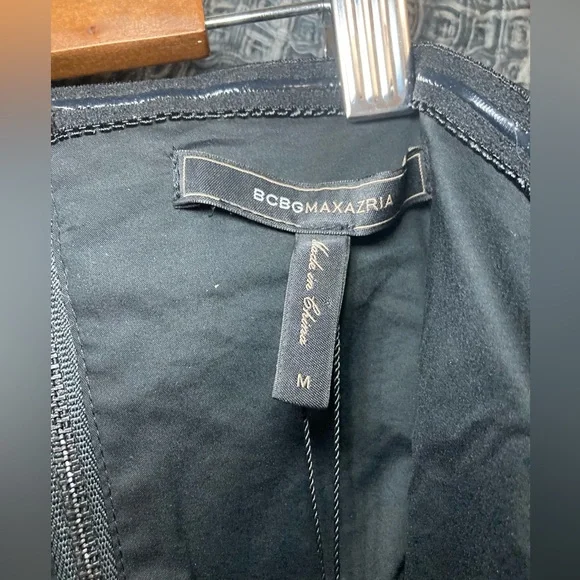 BCBGMaxAzria Black Faux Leather Top with Embellished Belt - Picture 3 of 8